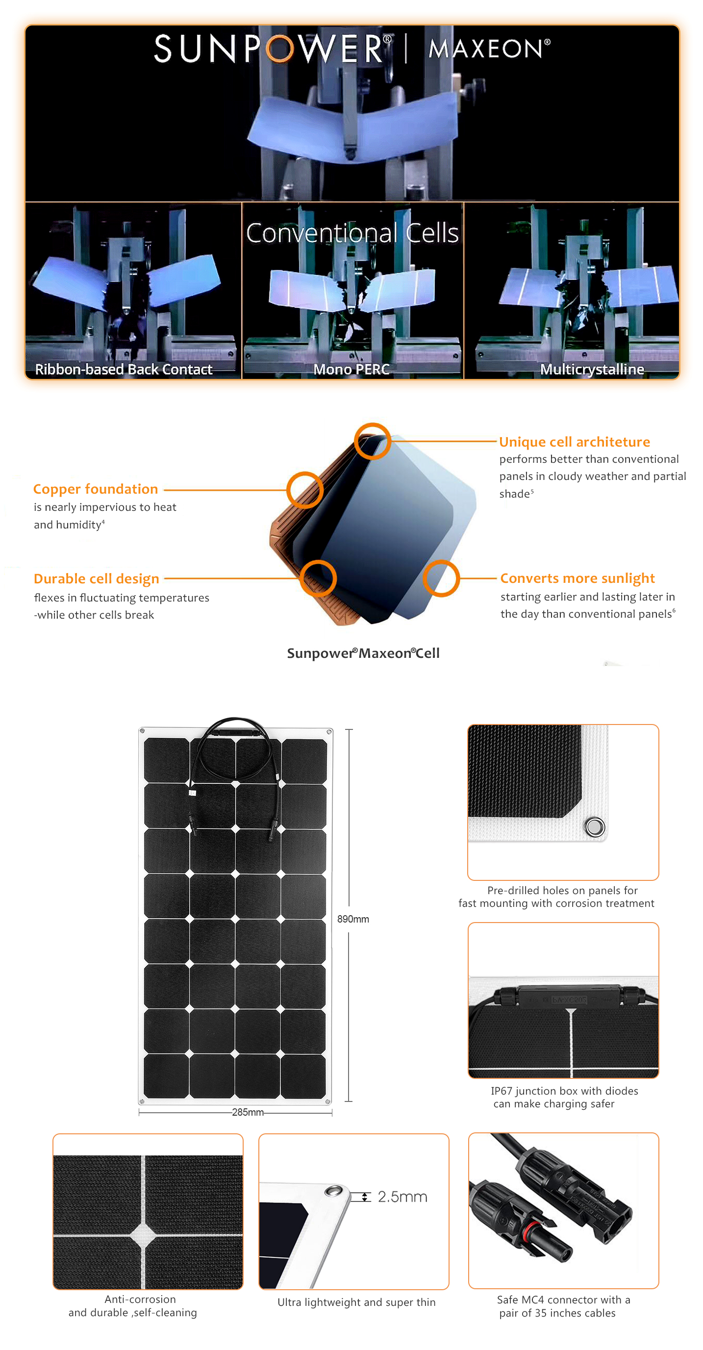 EYONGPV-100W ETFE Flexible Solar Panel