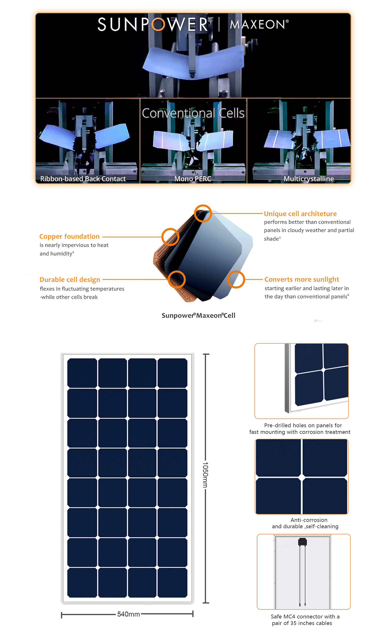 100W SunPower Maxeon Mono solar panel