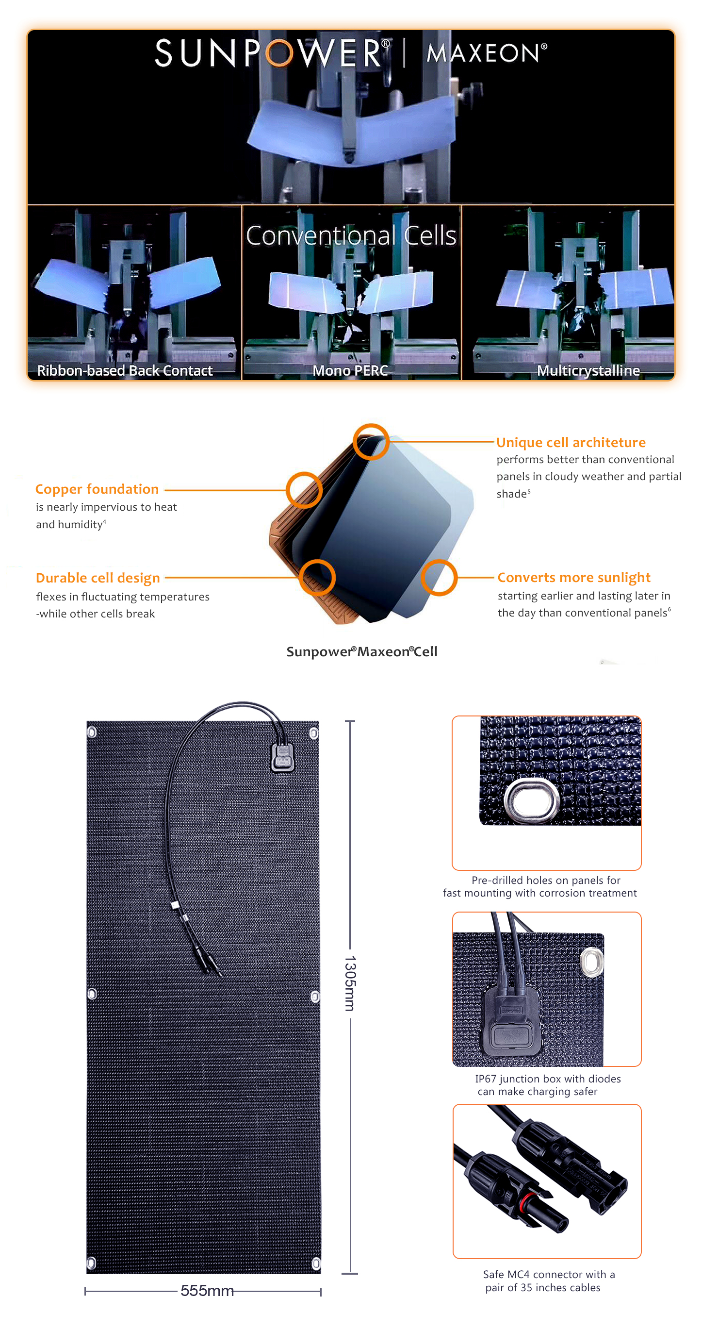 EYONGPV-130W All Black ETFE Flexible Solar Panel