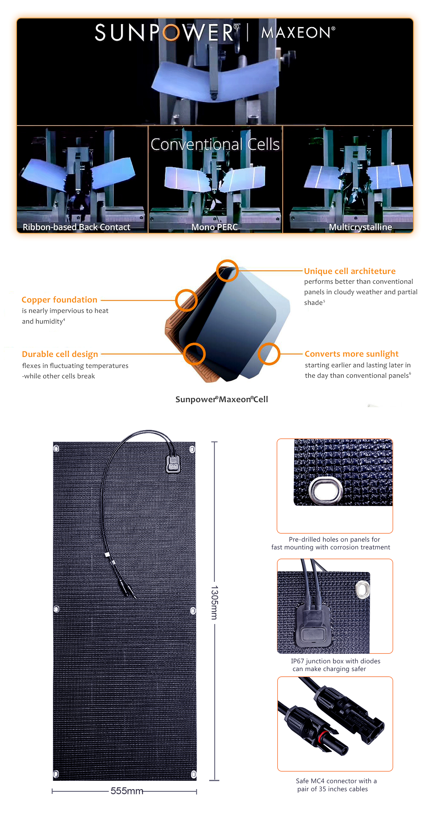 Panel solar Flexible SunPower 130w 